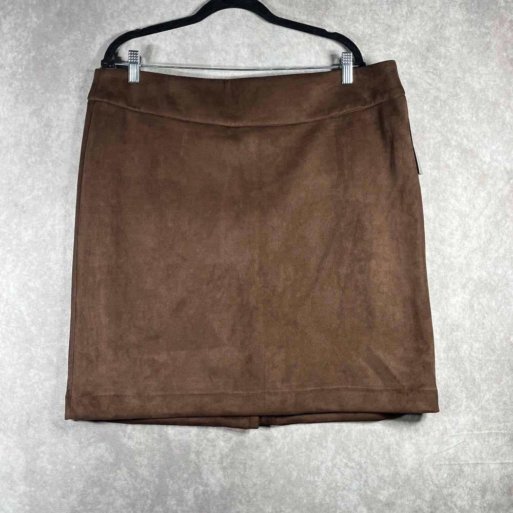 Tahari ASL Skirt Womens 16 Espresso Brown Vegan Suede Career Office Work NEW